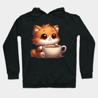 Cozy Kitten in Coffee Cup: Purr-fect Morning Illustration Hoodie